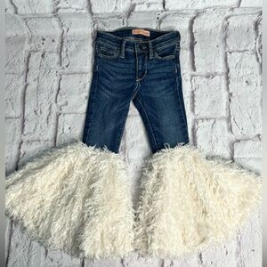 Upcycled girls flare bell bottom jeans new size 5 feathers